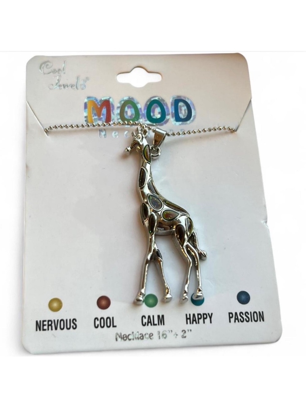 Giraffe Mood Necklace Pendant in Silver Tone with Color-Change Stones